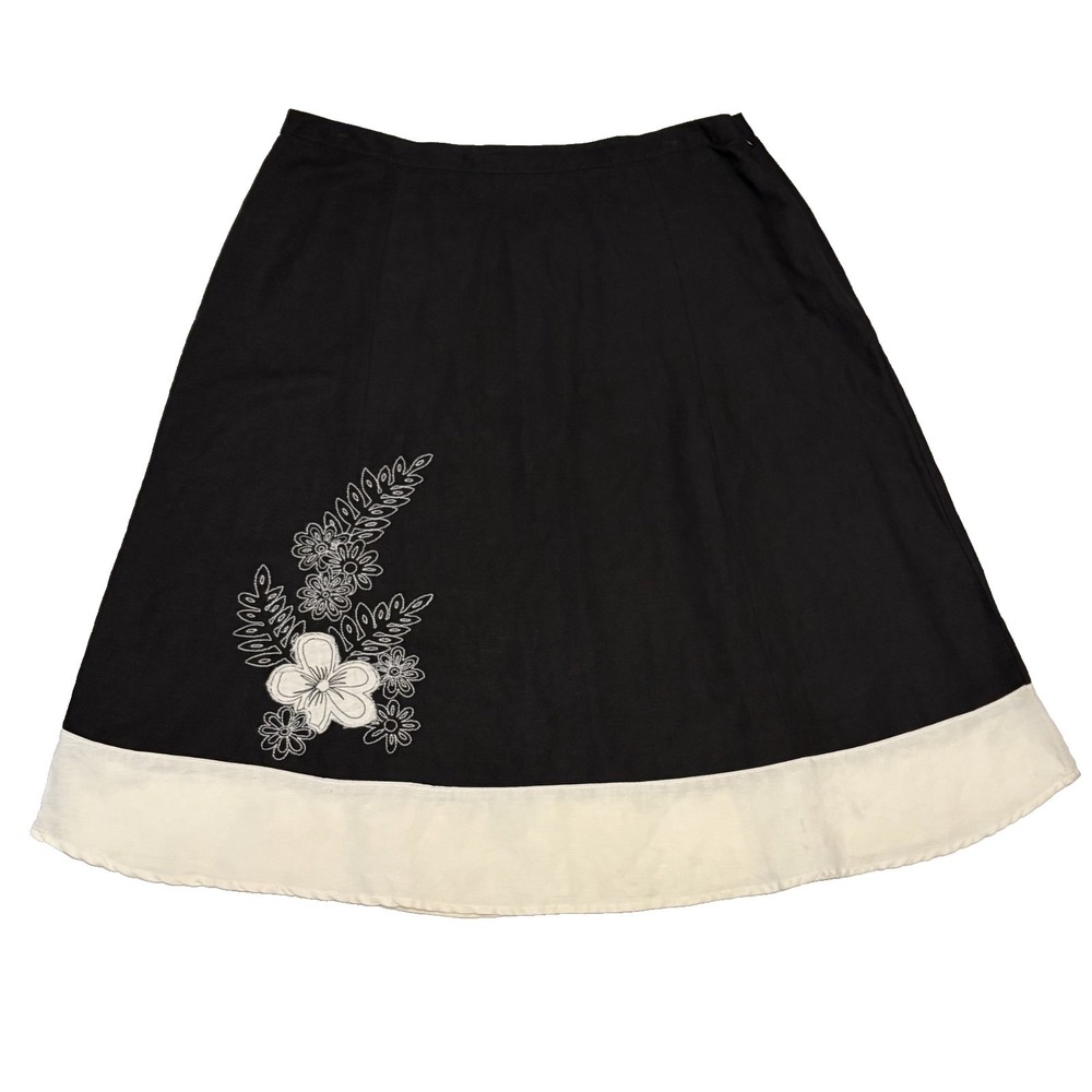 Linen Blend Floral Embroidered Skirt 10 Coastal Lightweight Old Money